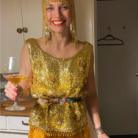 Vintage 1960s Beaded & Sequined Gold Tank Top by Harilela's - Picture 11 of 11